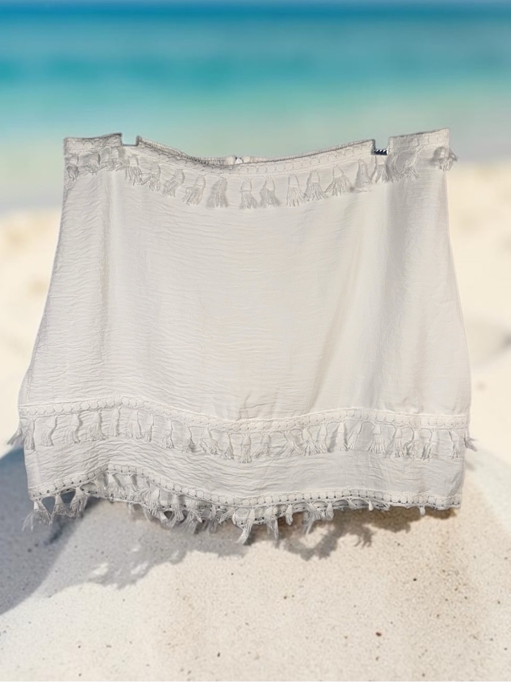 SHEIN White Tassel-Trim Mini Skirt